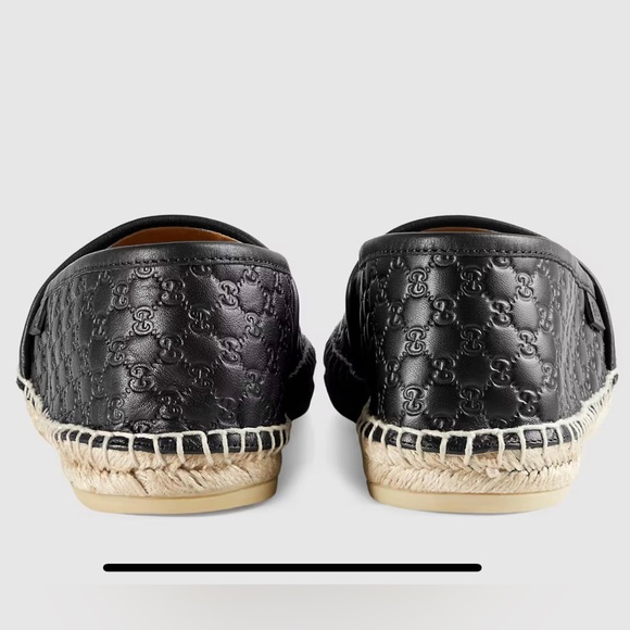 NEW GUCCI MICROGUCCISSIMA LEATHER ESPADRILLE AUTHENTIC SHOES BLACK - Picture 3 of 6